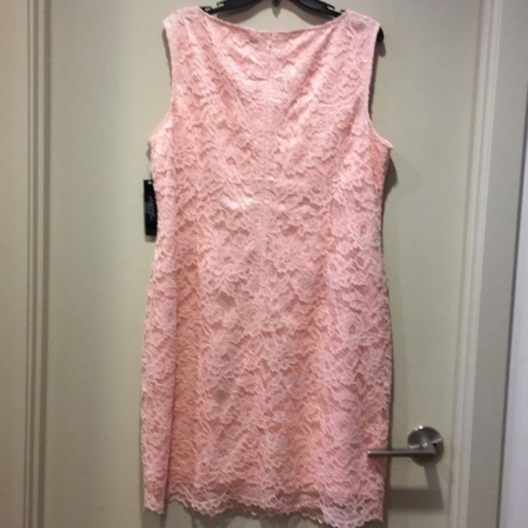 Tahari Arthur S. Levine blush pink crew neck lace overlay Dress NWT size 18 - Picture 2 of 4